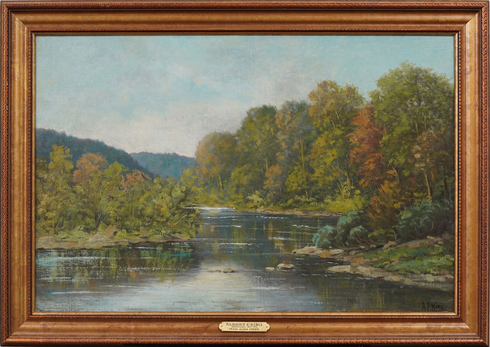 Albert F King (1854-1945) "Trees Along Creek" Antique American Hudson River Landscape Oil Painting (1 of 10)