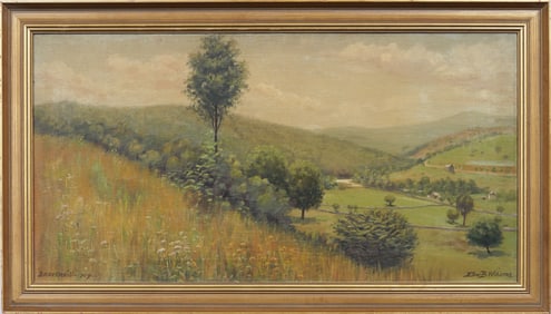 Edward B Williams Antique American Hudson River School Landscape Large Oil Painting on Canvas Framed