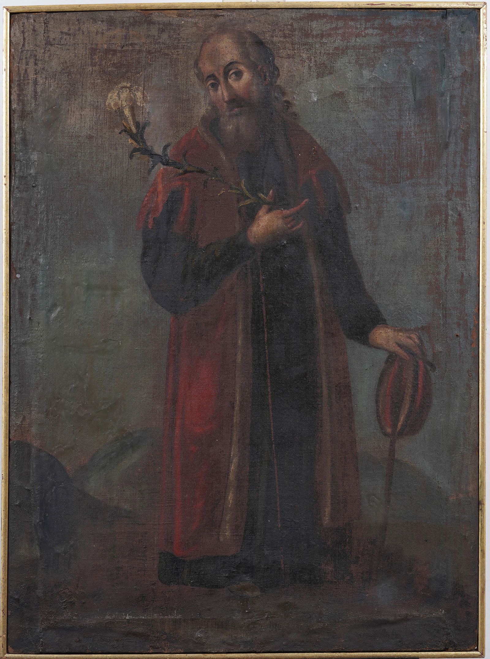 Antique 18th /19th Century European Religious Portrait of Saint Holding a Lily Oil Painting (1 of 6)
