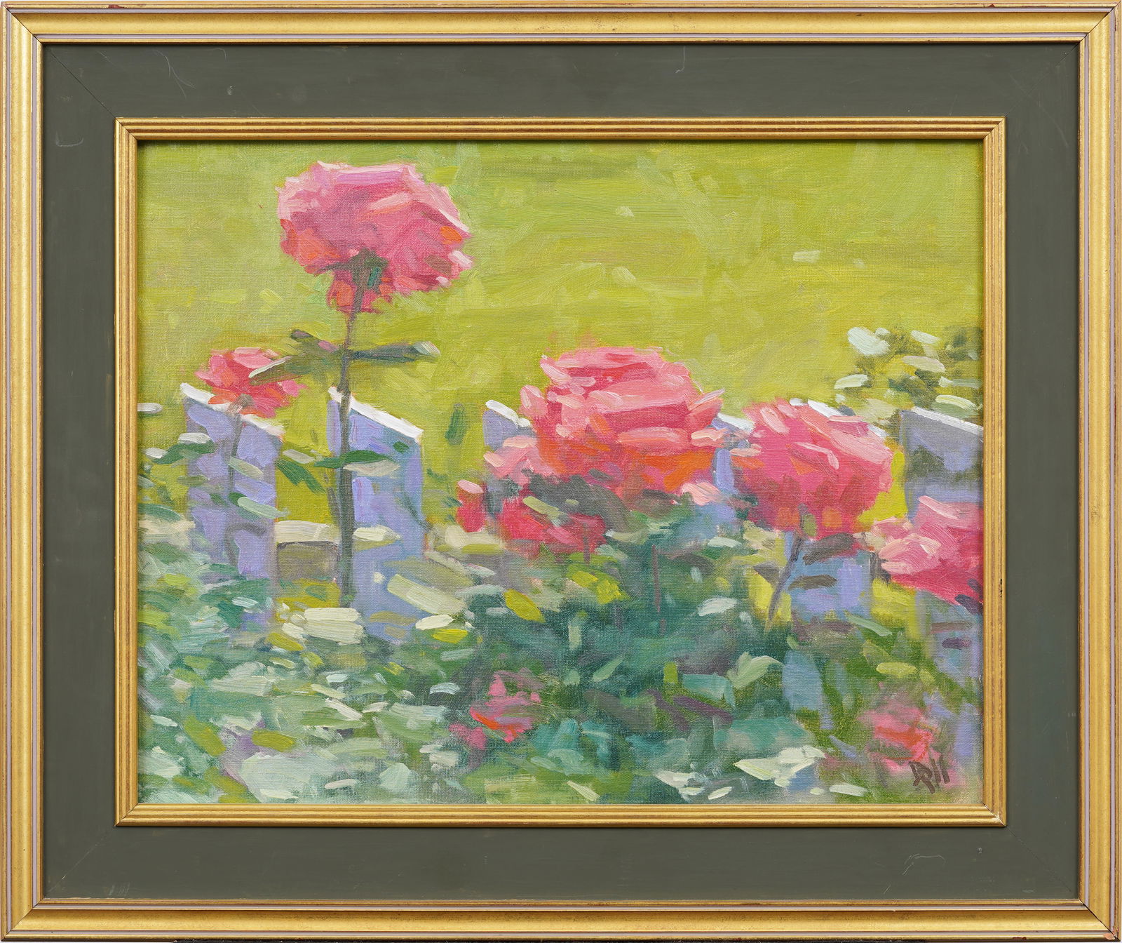 Daniel J Corey 2011 "On The Fence" Vibrant American Floral Landscape Oil Painting Signed and Framed (1 of 8)