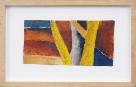 Femi J. Johnson (B.1952) Signed Vintage Modernist Abstract from Osogo Nigeria Oil on Rice Paper