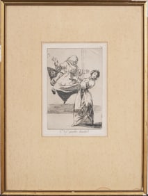 Francisco Goya (1746-1828) attire. "No Grites,Tonta" Antique Spanish European Etching on Paper