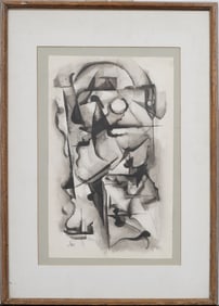 Signed Vintage Cubist Mid Century Modern Ink and Wash Composition Circa 1956