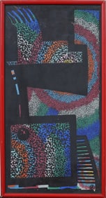 Julius Shaier (1910-2000) Vintage Mid Century Modern Geometric Abstract Framed Oil Painting