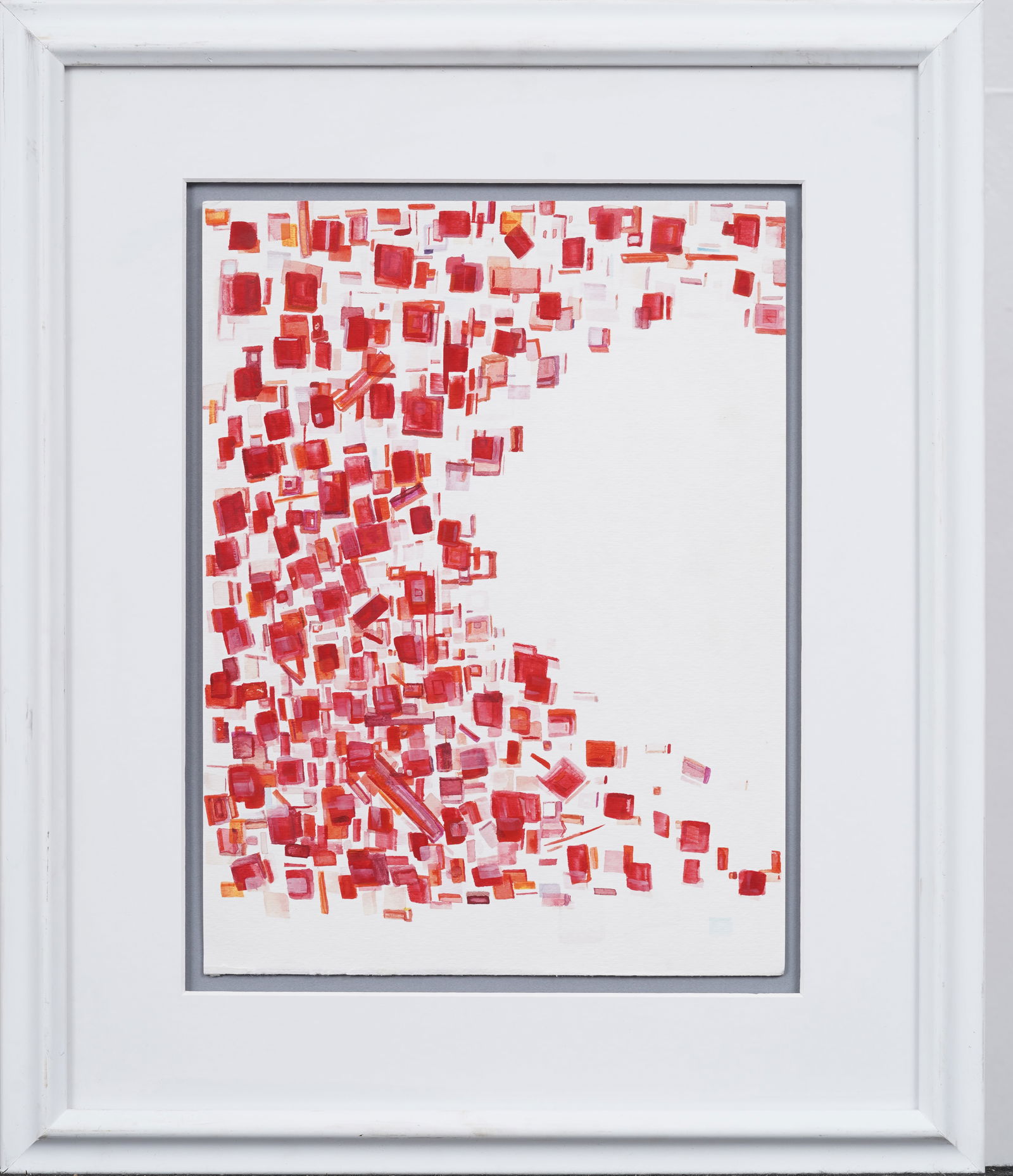 Vintage Abstract Geometric Cubist Mosaic Red and Pink Framed Oil Painting (1 of 5)