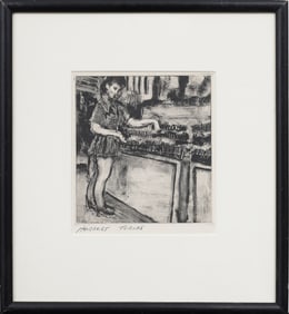 Herbert Tobias (1924-1982) Vintage German Framed Etching of a Woman at Market
