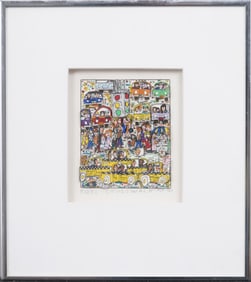 James Rizzi (1950-2011) "Crosswalk" Vintage American 3D Pop Art Framed Silkscreen Signed Print