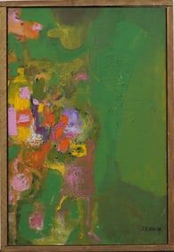 Signed Vintage Abstract Expressionist Framed Oil Painting on Canvas with Vivid Color