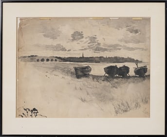 Joseph Pennell (1857 - 1926) Signed Impressionist River View Framed Watercolor Painting