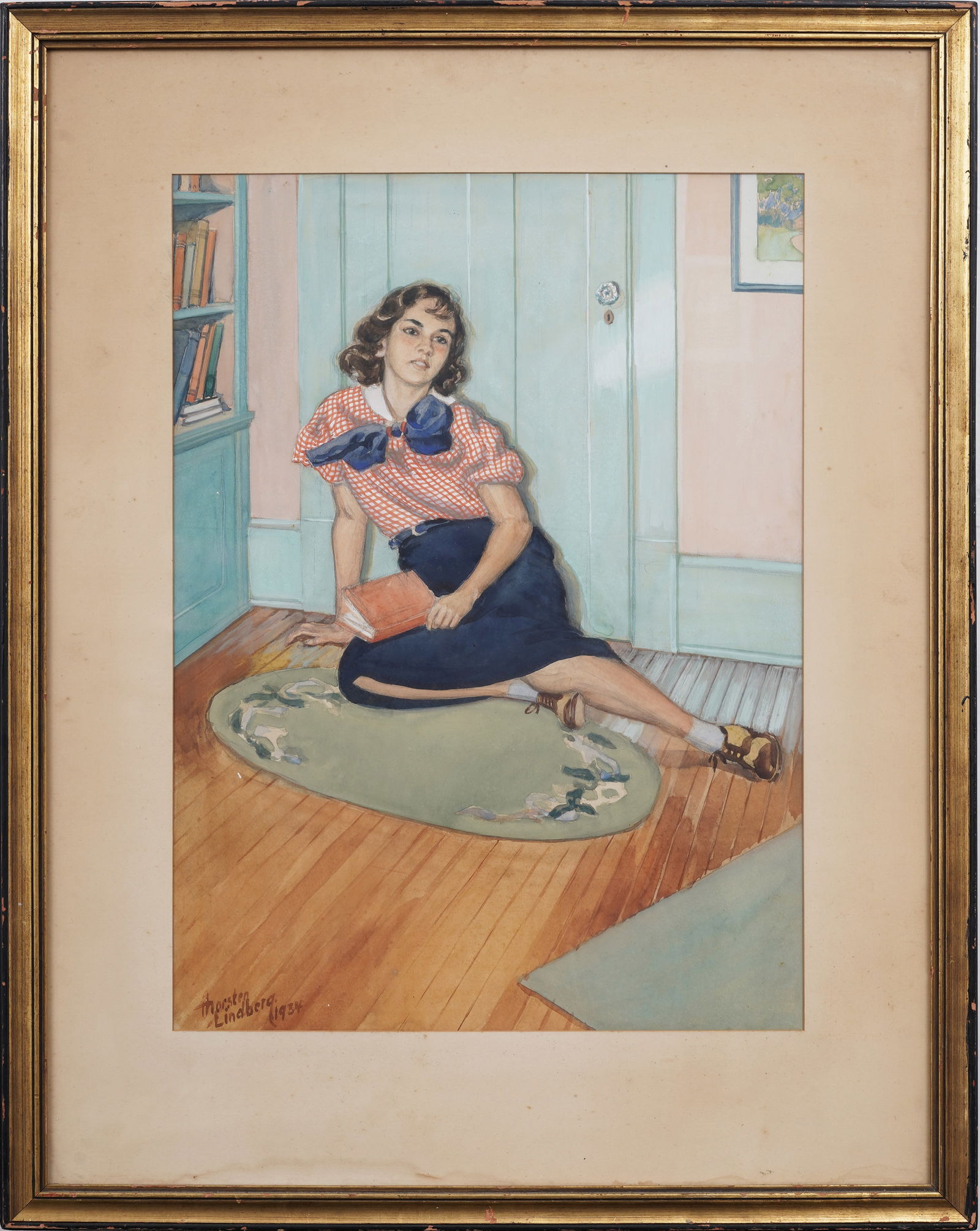 Thorsten Lindberg (1878 - 1950) Vintage American Illustration Signed Interior Portrait Painting (1 of 8)