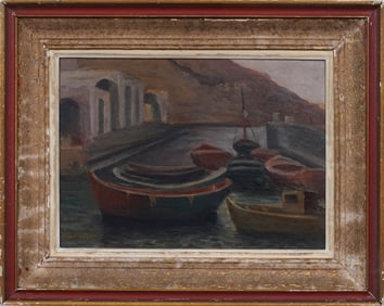 Dimos Braesas (1882 - 1964) Antique Greek Modernist Coastal Seascape Framed Oil Painting