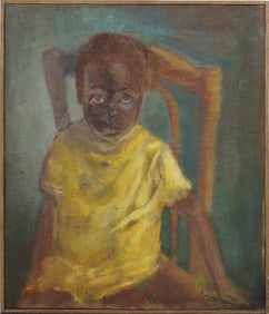 Signed "Richardson" Vintage African American Artist Modernist Child Portrait Framed Oil Painting