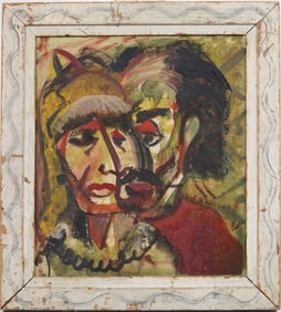 Vintage American Modernist Abstract Figural Outsider Framed Portrait Oil Painting