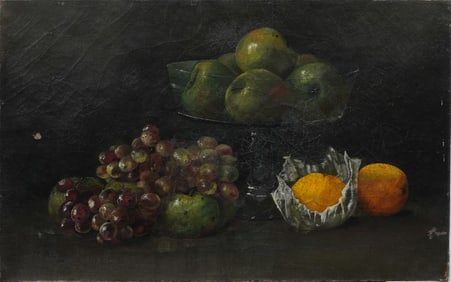 Antique 19th Century Realist Fruit Still Life Signed Original Oil Painting