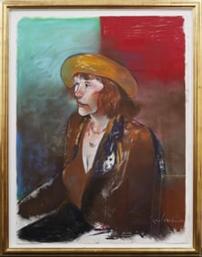 Large Vintage American Modernist Framed Signed Woman Portrait Oil Painting