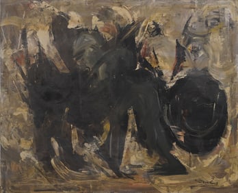 Large Early Vintage American Modernist Abstract Expressionist Signed Oil Painting