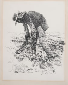 Circle of Joseph Henry Sharp (1859 - 1953) Vintage American Cowboy Farmer Drawing Signed