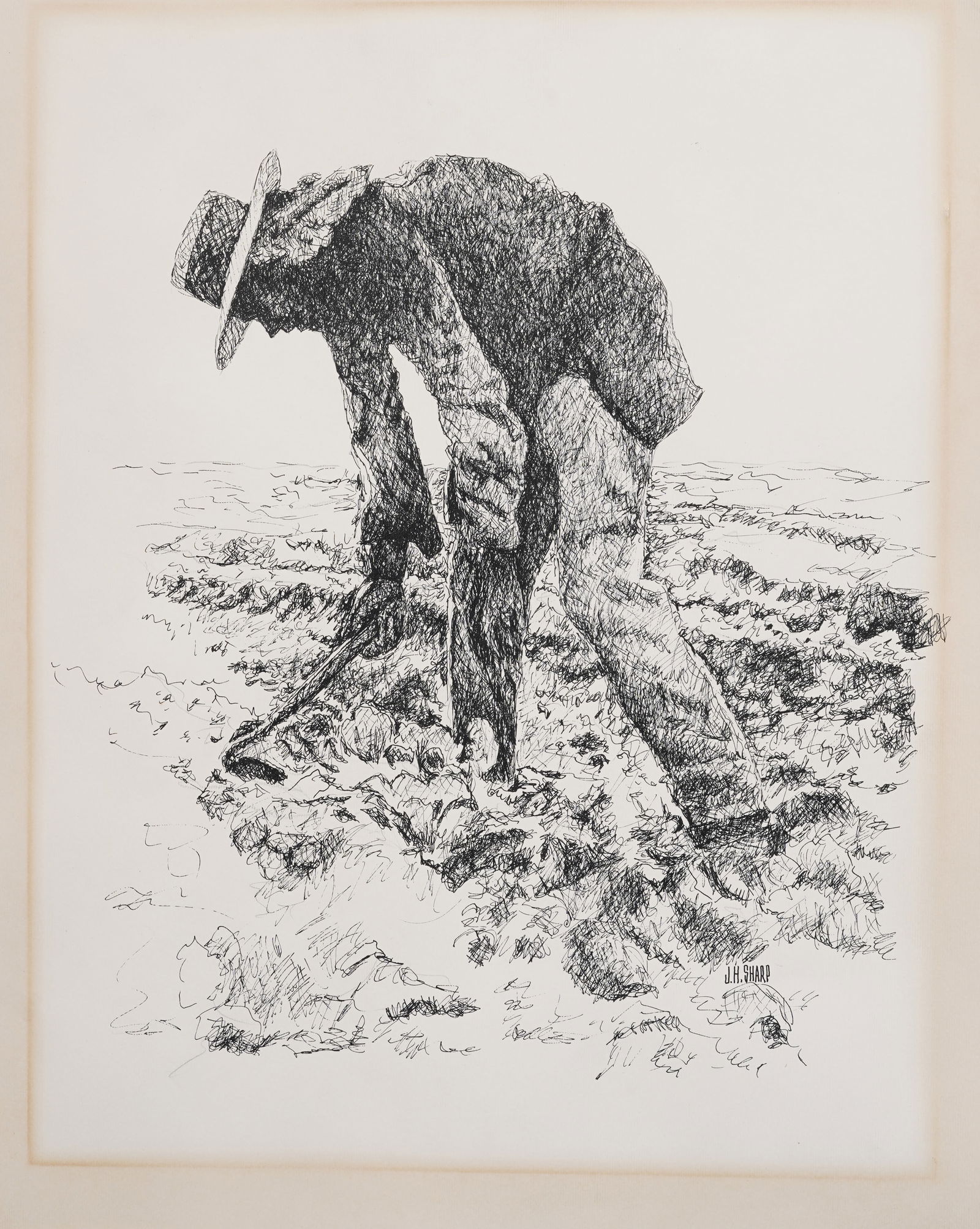 Circle of Joseph Henry Sharp (1859 - 1953) Vintage American Cowboy Farmer Drawing Signed: Vintage American drawing. Measuring: 20 by 16 inches overall. Please see all images for condition. Size is measured and written on the back of the painting or next to each object. The first size is th