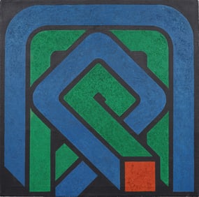 Large Vintage American Modernist Abstract Geometric Oil Painting