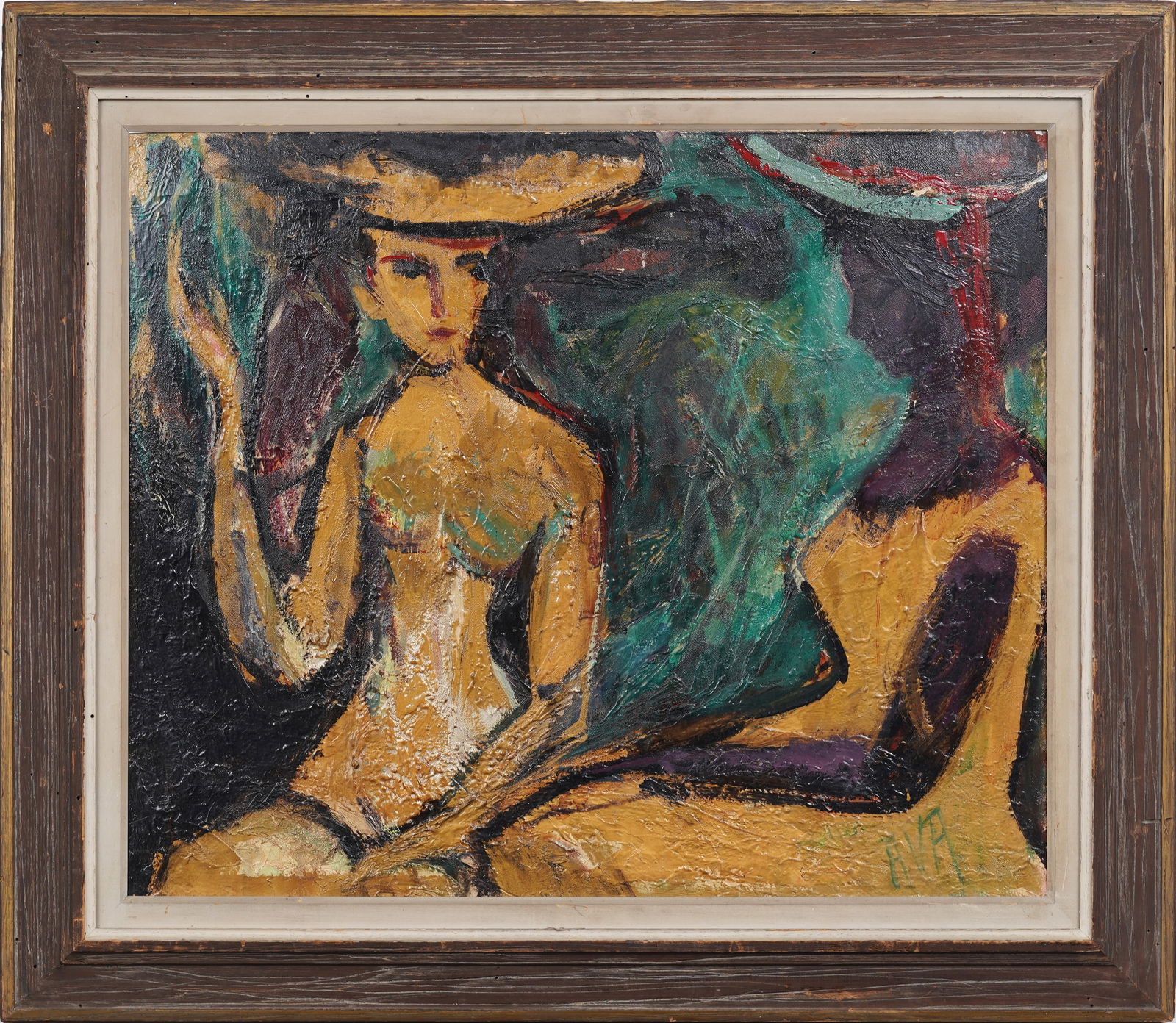 Large Signed Mid-Century Post Impressionist Modern Framed Portrait Oil Painting (1 of 9)