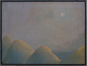 Julius Shaier signed Vintage Atmospheric Tonalist Moonlit Framed Oil Painting on Canvas