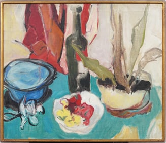 Vintage Modern Post Impressionist Still Life Oil Painting in Giltwood Frame