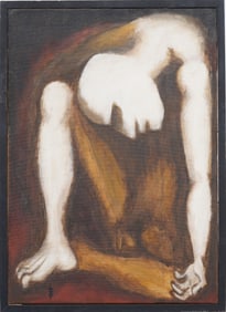 John R Baum ca.1957 Vintage Mid 20th Century Abstract Figurative Ethereal Expressionist Oil Painting