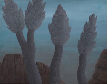 Julius Shaier (1910-2000) Mid Century Surrealist Modern Southwest Landscape Oil Painting