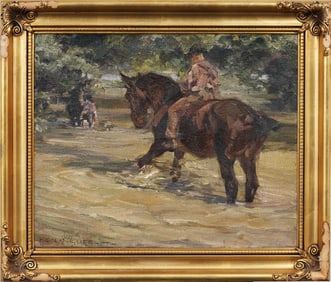 Max Hein-Neufeld(1874-1953) German Impressionist Equestrian Gilt Frame Oil Painting on Canvas