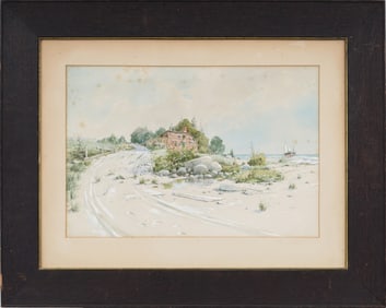 William Louis Sonntag Jr. "Cottage Along The Beach" Antique American Coastal Framed Painting