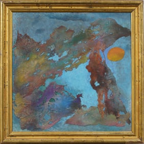 Eugene Arcieri Vintage American Modernist Abstract Lemon Gilt Frame Rare Oil Painting