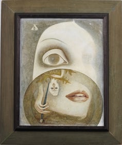 Lydia Kirillova (1931- 2023) Vintage Signed Surreal Modernist Woman Portrait Framed Oil Painting