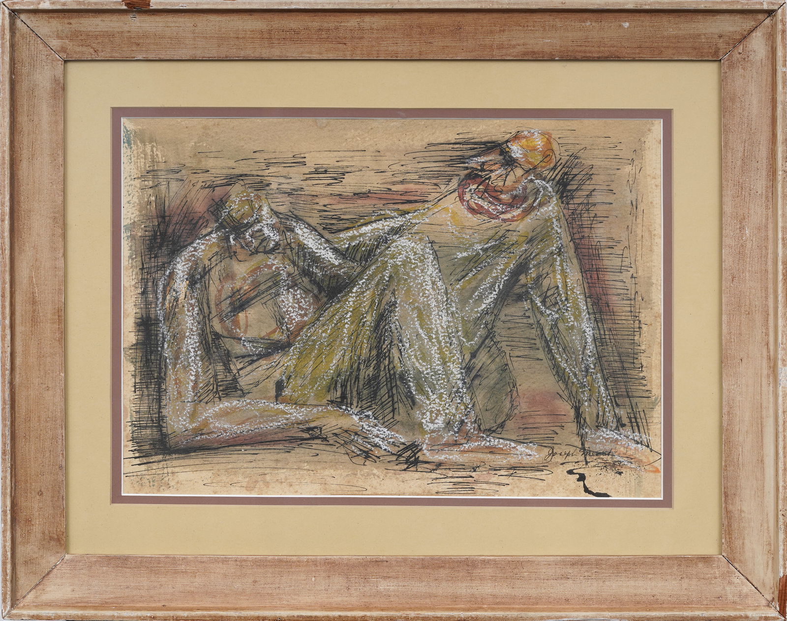 Joseph Meert (1905 - 1990) Vintage American Modernist Signed Mixed Media Figural Abstract Painting (1 of 8)