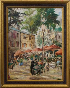 Vintage French Impressionist Paris Cafe Framed Original Oil Painting