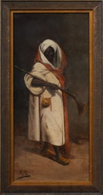Raphael Ambros (1854 - 1895) Antique Important Orientalist Male Portrait "The Guard" Oil Painting