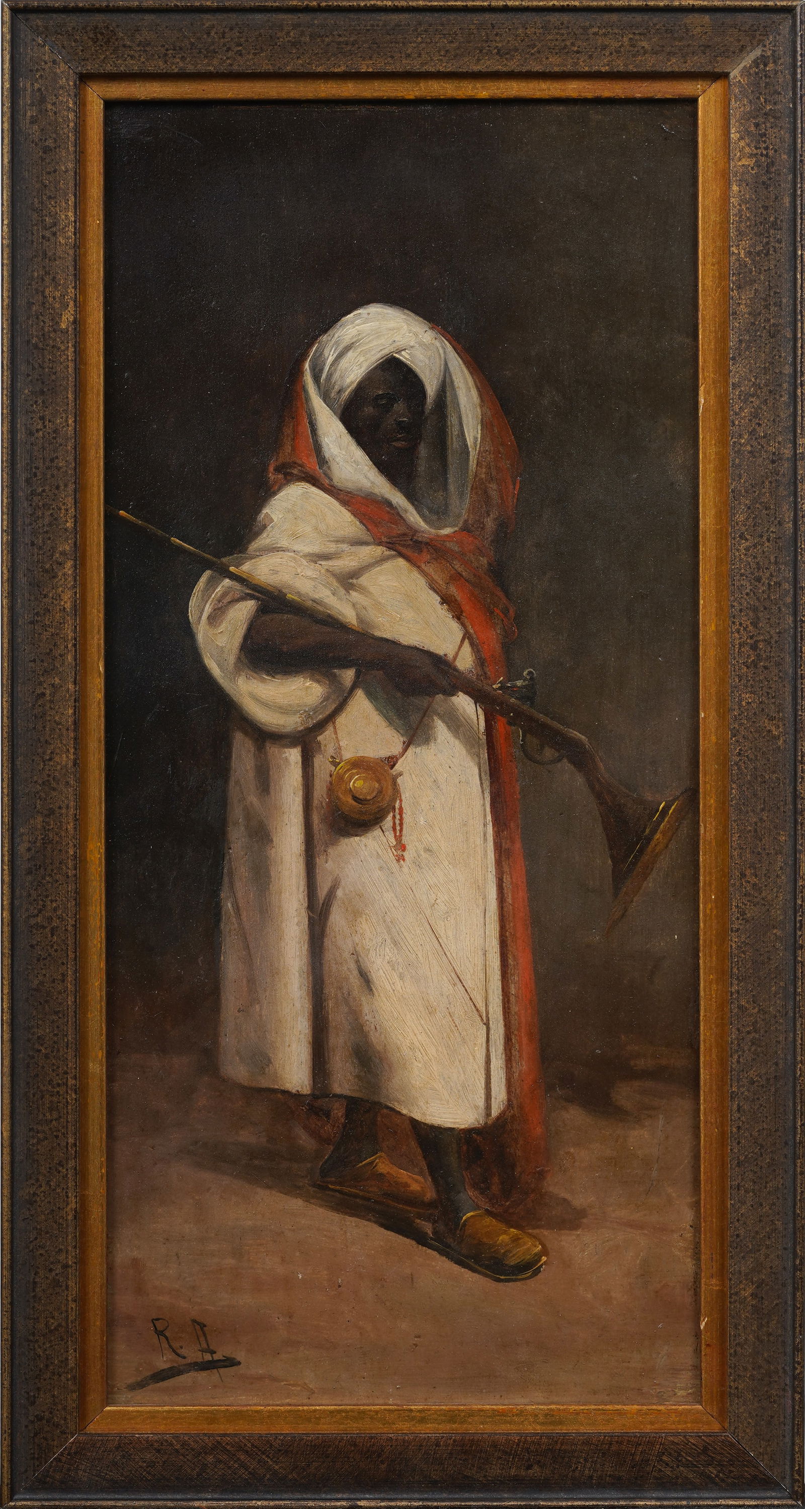 Raphael Ambros (1854 - 1895) Antique Important Orientalist Male Portrait "The Guard" Oil Painting (1 of 7)