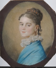 Johann Henrich Schmidt (1749 - 1829) Portrait of a Young Woman Pastel Painting on Parchment Canvas