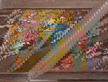 Vintage American Modernist WPA Social Realist Coney Island Burlesque Show Framed Oil Painting