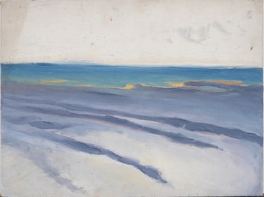 Vintage American Modernist Abstract Spare Beach Scene Abstract Composition Hamptons Oil Painting