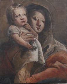 Vintage Continental Impressionist Mother and Child Portrait Painting