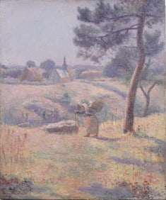 Antique French Provence Country Farm Impressionist Luminous Summer Landscape Oil Painting