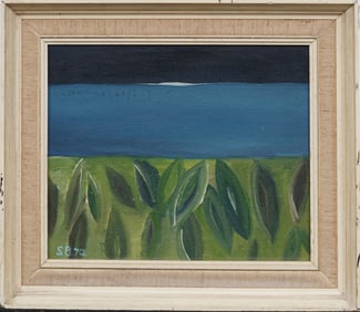 Vintage American Modernist Signed Abstract Landscape Framed Oil Painting