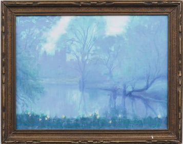 Antique American Impressionist Signed Framed Landscape Oil Painting