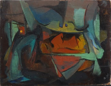 Vintage American Modernist Cubist Abstract Figural Portrait Oil Painting