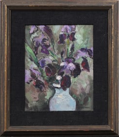 Vintage American Modernist Flower Still Life Framed Original Oil Painting Signed "Hoffman"