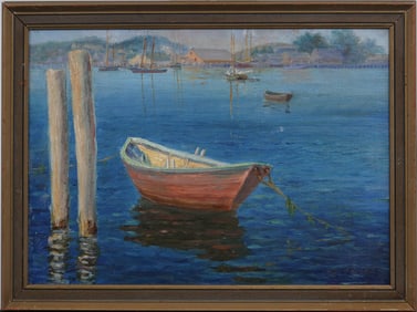 Minnie F. Oakes (1861 - 1931) Antique American Impressionist Woman Artist Seascape Framed Painting
