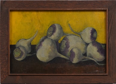 Vintage American Modernist Vegetable Table Kitchen Still Life Framed Oil Painting