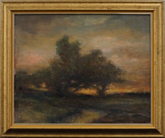 Vintage American Impressionist Framed Sunset Landscape Oil Painting