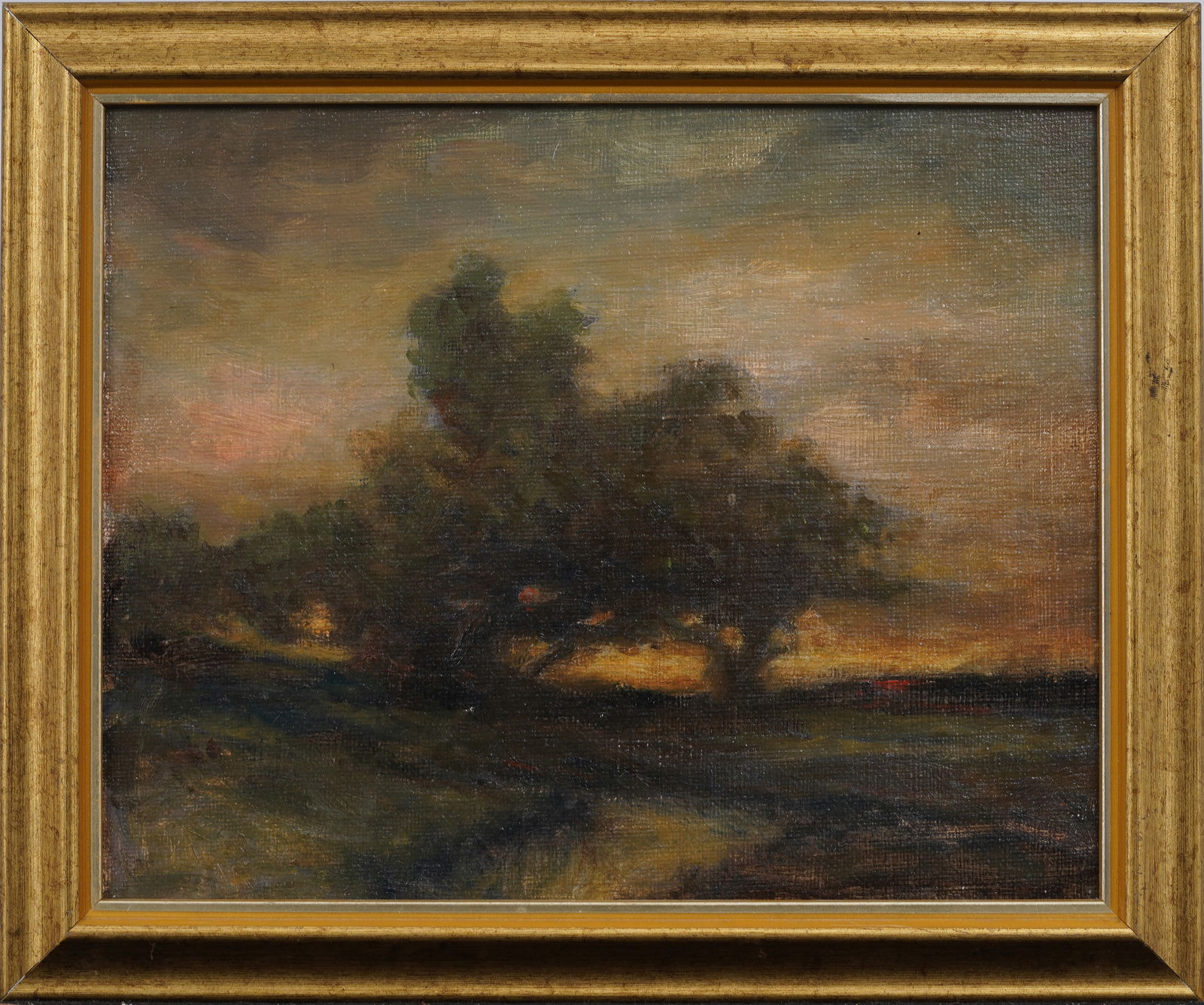Vintage American Impressionist Framed Sunset Landscape Oil Painting (1 of 6)