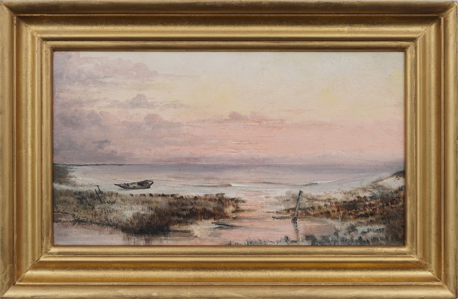Antique American Hudson River School Coastal Seascape Beach Scene Framed Oil Painting (1 of 6)